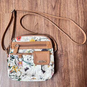 Multisac Floral Crossbody‎ Purse Adjustable Strap Multiple Pockets Faux Leather